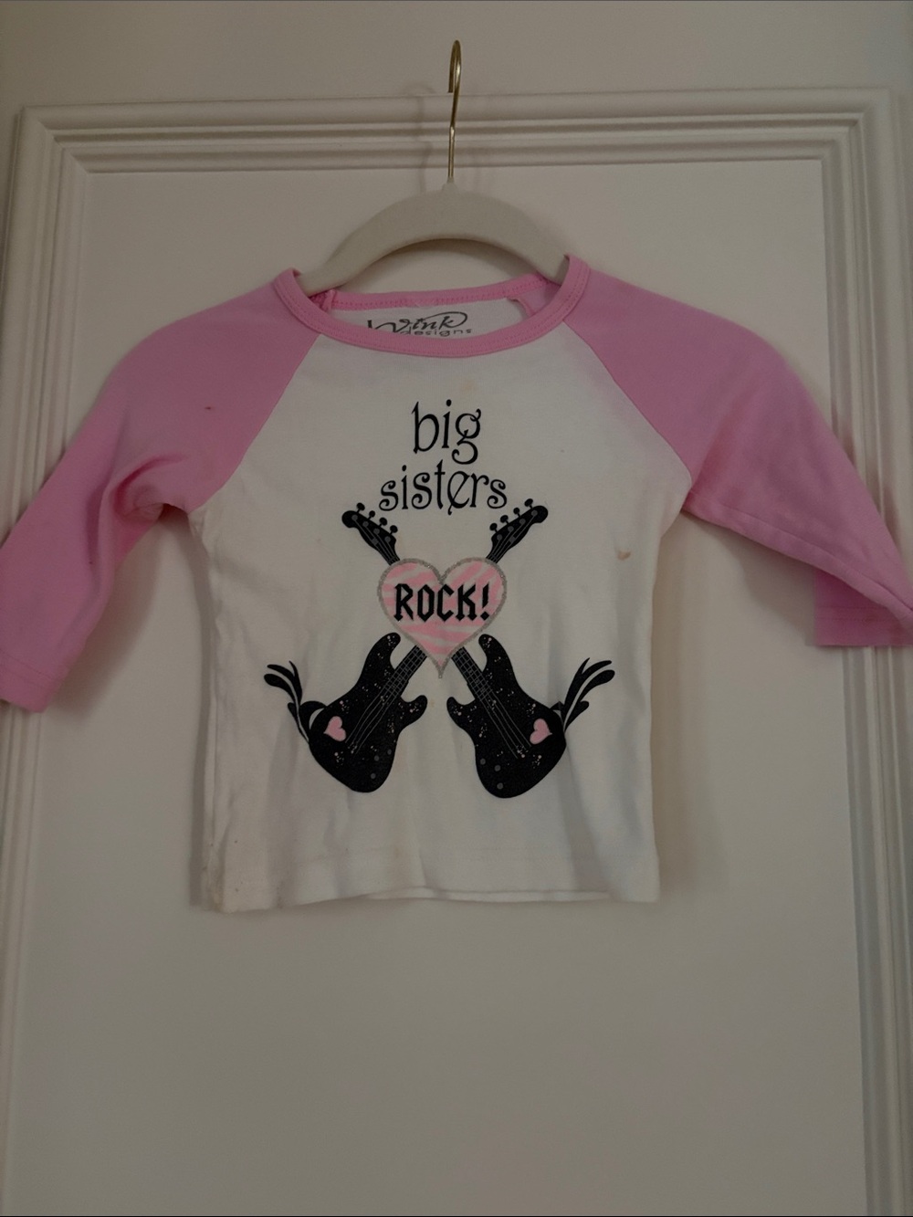 Wink Pink and White Big Sisters Rock Raglan Tee